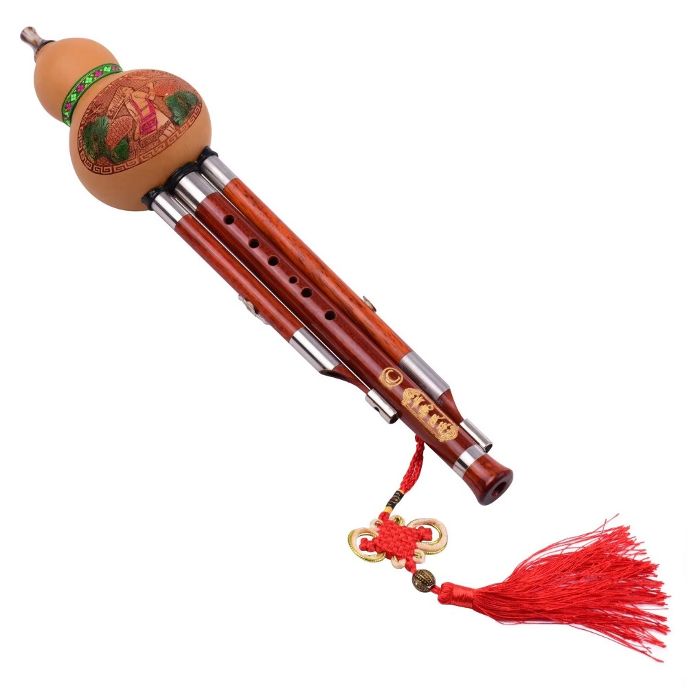 Musical Instrument With A - 3-Tonige C-Hulusi-Kürbisflöte aus Massivholz, Traditionelles Chinesisches