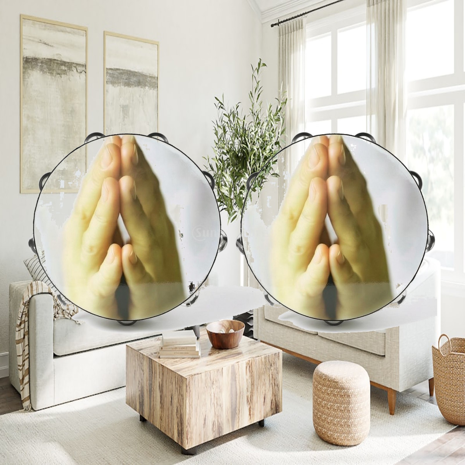 Tambourine Hand Drum - Kinder-Tamburin aus Massivholz mit PET-Haut und