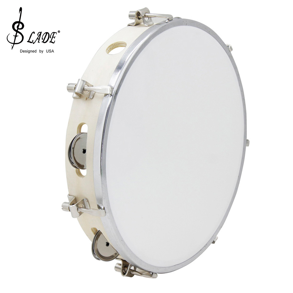 Tambourine Hand Drum - SLADE 10-Zoll-Tamburin, verstellbar, aus massivem Holz,